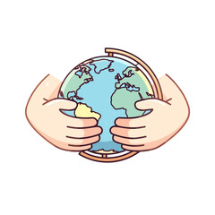 Caring human hands gently holding a globe of planet Earth.