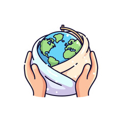 Caring hands gently cradling planet Earth in a soft blanket.