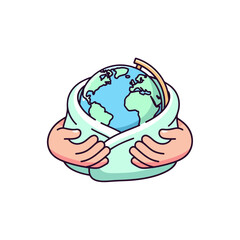 Fototapeta premium Human hands gently cradling and protecting planet Earth in a blanket.