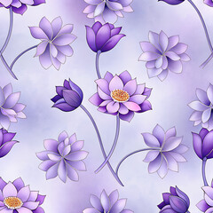 A seamless pattern with pichwai style lotus arranged in a tile-style repeat on a turquoise background. It can be used for printing on various surfaces like textiles and paper or digital work as well.	