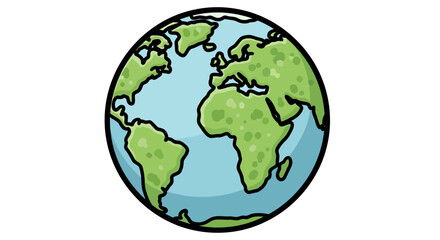 Cartoon style illustration of planet Earth isolated on a white background.