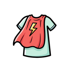 Superhero t-shirt with a red cape and yellow lightning bolt symbol.