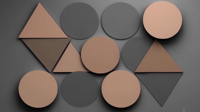 Abstract geometric composition of circles and triangles on a dark gray background