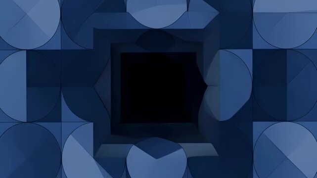 Abstract blue geometric tunnel with circular pattern and depth