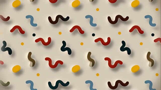 Abstract colorful confetti squiggles pattern on beige background with festive shapes