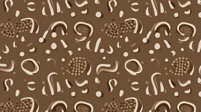Abstract seamless pattern with white shapes on a brown background