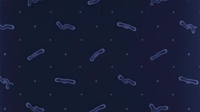 Abstract illustration of blue rod-shaped bacteria and microbial icons on a dark blue background