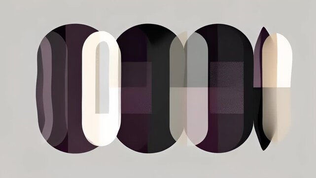 Abstract geometric arches and overlapping ovals in neutral and purple tones