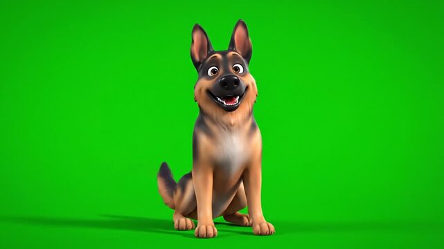 Smiling Dog Sitting Playfully on Green Background