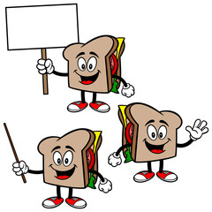Sandwich Mascot Set 01, Hand Drawn illustrations of Sandwich Mascots in various poses.