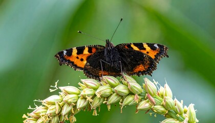 Tortoiseshell Butterfly on a Plant - A Close-Up View.
