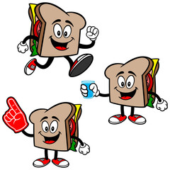 Sandwich Mascot Set 03, Hand Drawn illustrations of Sandwich Mascots in various poses.