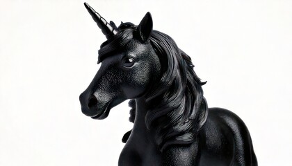 Fototapeta premium Elegant Black Unicorn Statue Against a Clean White Background - Majestic Fantasy Art.