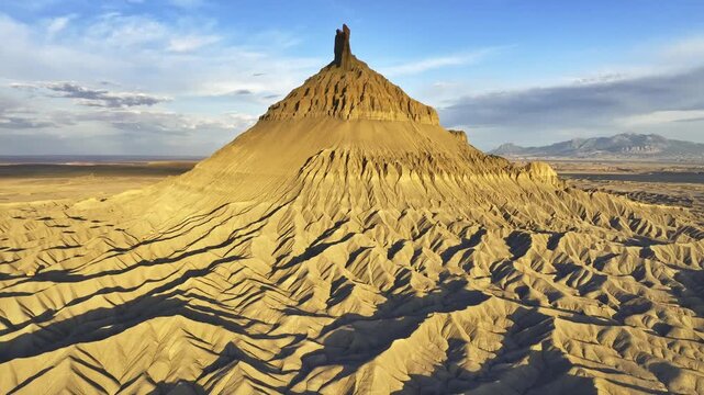 Dramatic landscape of Factory Butte, Utah at sunset