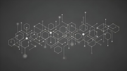 Abstract digital network of interconnected hexagons on a dark gray background