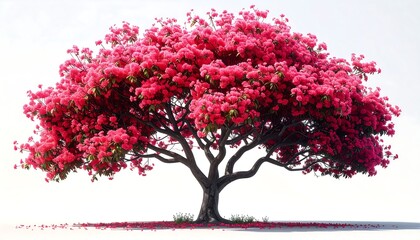 Vibrant Red Blossom Tree Against a White Backdrop.