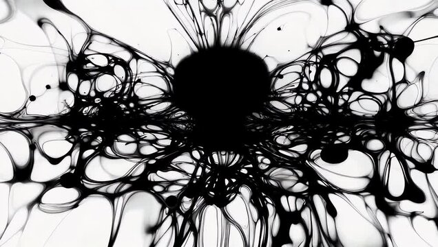 High contrast 4K abstract art footage featuring dramatic black ink splash spreading across bright white background delivering bold visual impact ideal creative artistic 