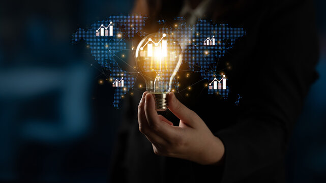 Visualization of global economic growth and stock market data. Financial chart analysis shows international business performance and investment opportunities in the world market. Fermion - Powered by Adobe