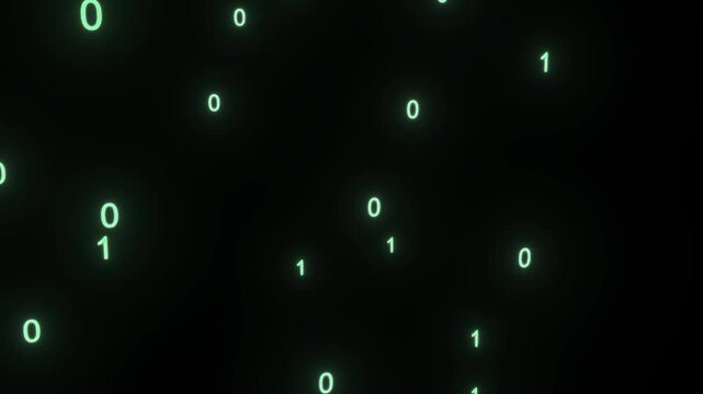 Binary Code in the Void: An abstract digital tapestry of binary code, 0s and 1s, floats in a dark space, representing the core of modern data and computing.