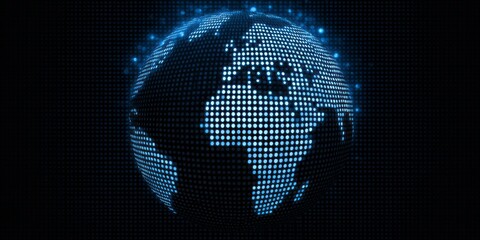 Illuminated digital globe graphic displays worldwide connectivity against a dark background