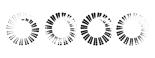 Fototapeta premium Set of pop art halftone circles. Shapes dots pattern in pop art style. Abstract modern stylish texture. Vector illustration geometric pattern. Round design elements for your content.