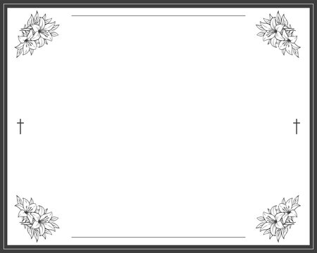 Funeral invitation card. Beige funeral card with lilies and church cross
