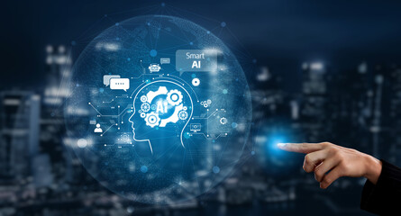 Fototapeta premium AI assistant with LLM, big data, machine learning, and generative AI powers prompt engineering and supports agentic AI for advanced business applications. Vouch