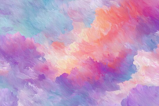 A painterly sky with swirling hues of pastel pink, purple, and blue