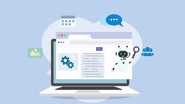 Modern Laptop Displaying Website with AI Chatbot and Settings Icons.