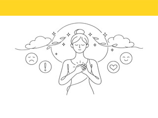 Serene woman experiencing inner peace and happiness on a transparent background