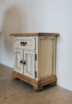 Rustic wooden cabinet after vintage restoration