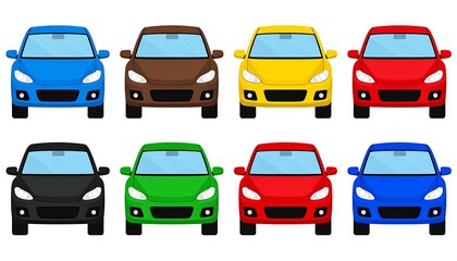 Fototapeta premium Colorful Car Collection - Front View of Various Vehicle Models.