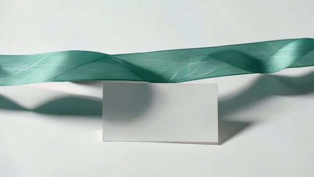 Clean studio style 4K awareness video featuring pale green STD awareness ribbon placed beside blank white card offering ample copy space health education 