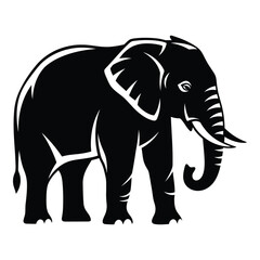 Fototapeta premium Black silhouette of an elephant standing alone on white background large mammal