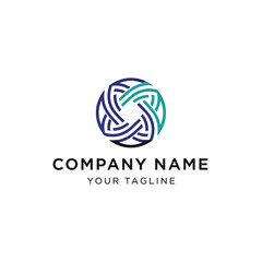 Obraz premium Abstract circular interwoven line logo design in blue and green colors.