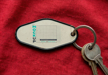 Keyring with Keys with Red Fabric Background Mockup