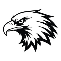 Obraz premium Bold black and white illustration of eagle head looking left side profile fierce expression strong lines
