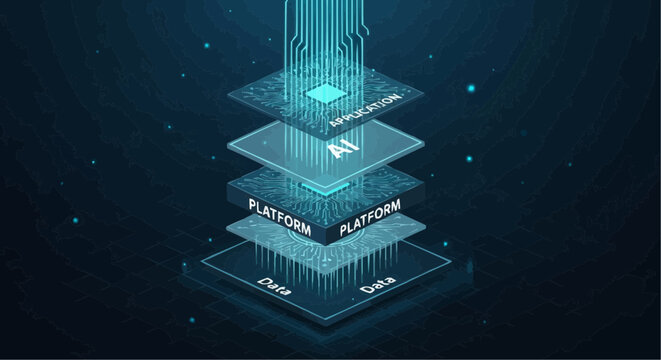 Futuristic data layers stack with platform and cloud levels