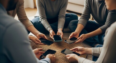 Group of People Sharing Mobile Phones.