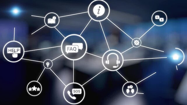 FAQ and online help icons show question, answer, and support system. FAQ improves online help experience, customer service quality, and FAQ knowledge access. Gist