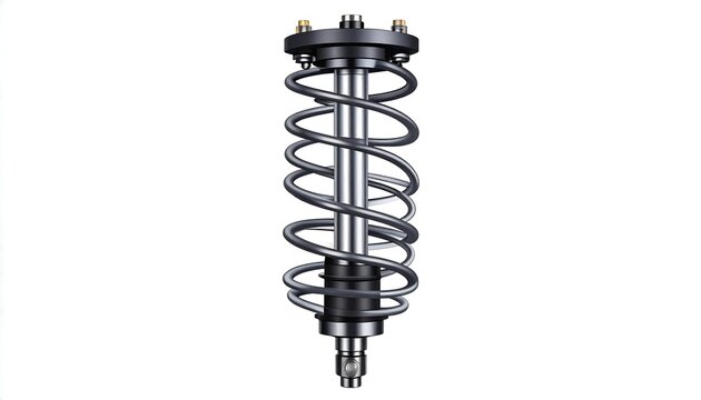 Car suspension strut with coil spring and shock absorber.