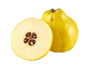 Yellow guava fruit and half isolated on transparent background