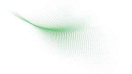 Green halftone dot wave pattern with smooth motion, abstract particle background for eco technology themes, modern data visualization and creative digital design © gd-house