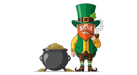 Smiling Leprechaun with Pot of Gold Vector Illustration