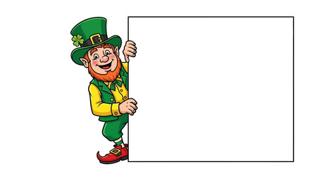 Smiling Leprechaun Peeking Around Blank Sign Vector Illustration