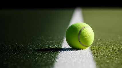 Tennis ball on a tennis court line