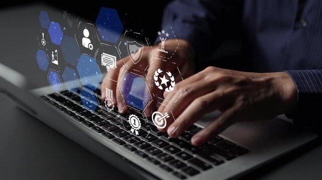 Quality approval and certification icons showing verified badge, standard check, award, trophy, inspection, rating, quality management, guarantee, trust, and compliance. Funnel