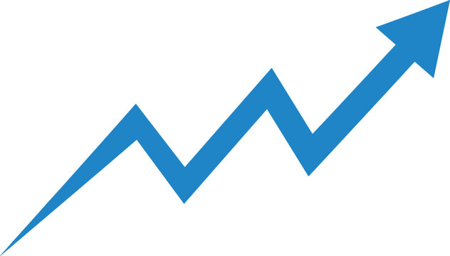 Graph showing upward trend with fluctuating blue arrow on a neutral background from a straightforward viewpoint