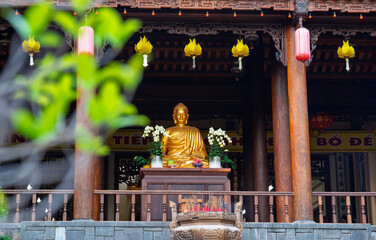 The Buddha statue in the temple. Golden Buddha Statue in the Long Son Pagoda, Nha Trang Vietnam.