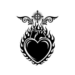 Obraz premium Flaming Heart Tattoo Style Graphic Design.